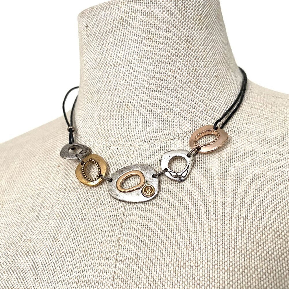 Chico's Multi-Colored Irregularly Shaped Ovals, Black Double-Stand Necklace